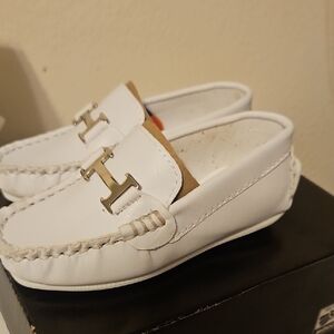 White Loafers with Silver Accent